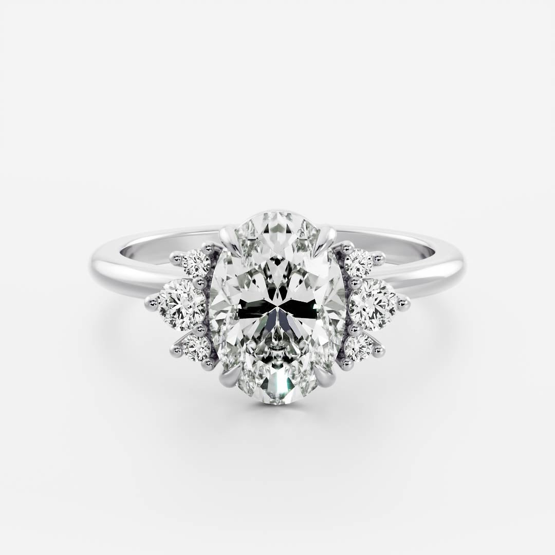 Cluster- 2.15 CT Oval Moissanite Engagement RingCluster- 2.15 CT Oval Moissanite Engagement Ring - Detail view