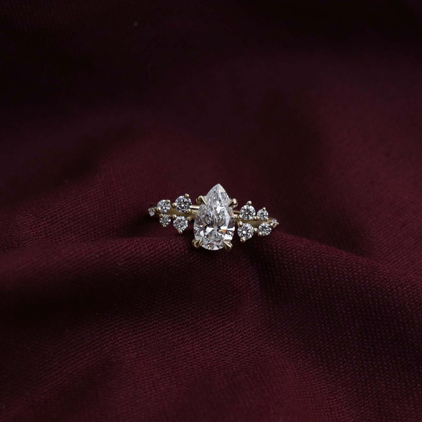 Cluster- 2.5 CT Pear Moissanite Engagement RingCluster- 2.5 CT Pear Moissanite Engagement Ring - Side view