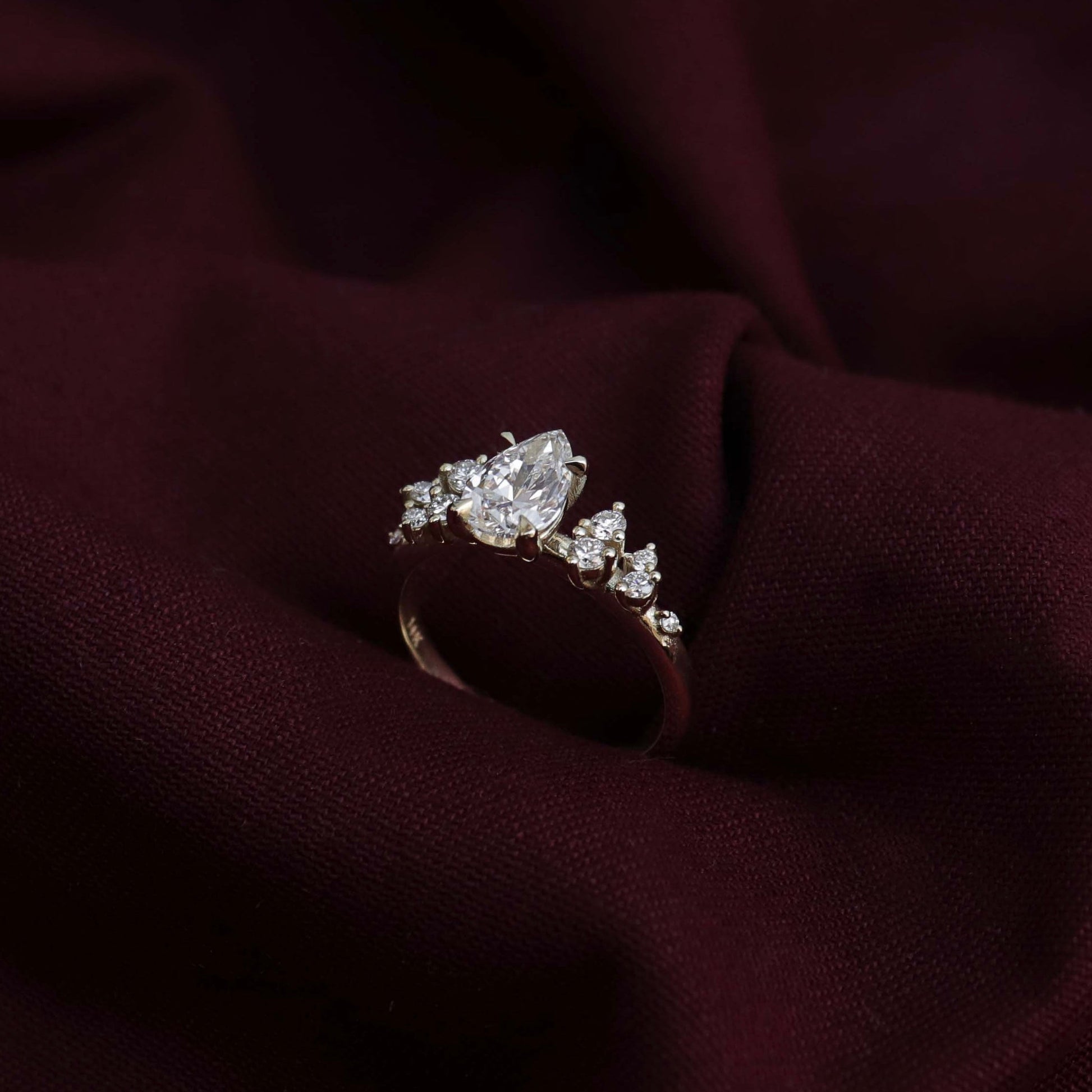 Cluster- 2.5 CT Pear Moissanite Engagement RingCluster- 2.5 CT Pear Moissanite Engagement Ring - Back view
