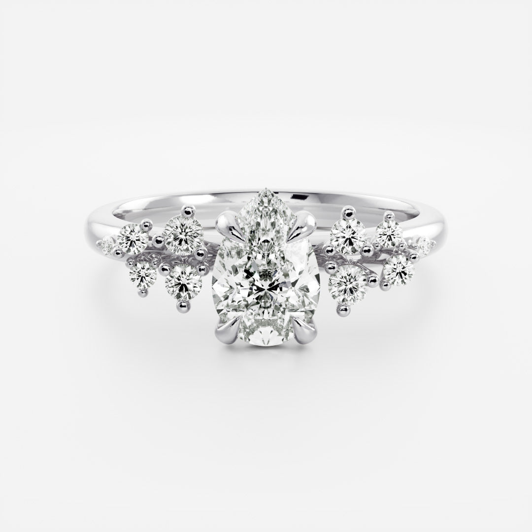 Cluster- 2.5 CT Pear Moissanite Engagement RingCluster- 2.5 CT Pear Moissanite Engagement Ring - Detail view