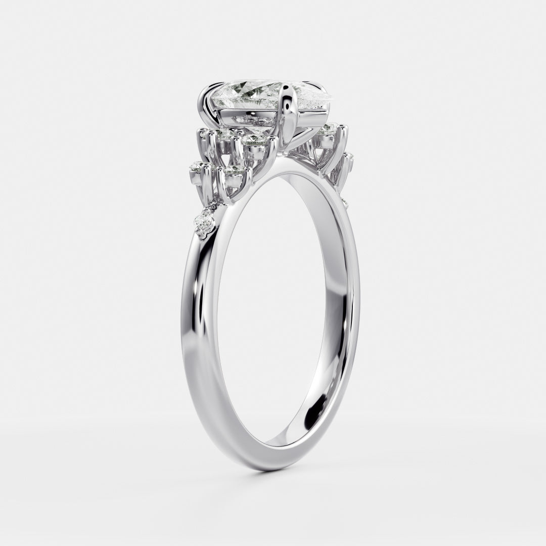 Cluster- 2.5 CT Pear Moissanite Engagement RingCluster- 2.5 CT Pear Moissanite Engagement Ring - On model