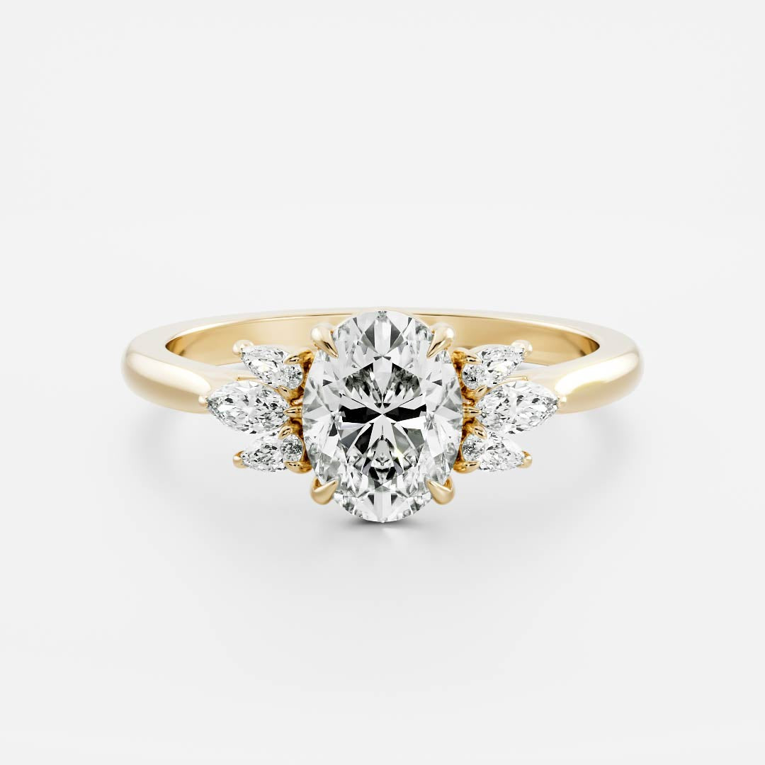 Cluster- 3.3 CT Oval Moissanite Engagement RingCluster- 3.3 CT Oval Moissanite Engagement Ring - Front view