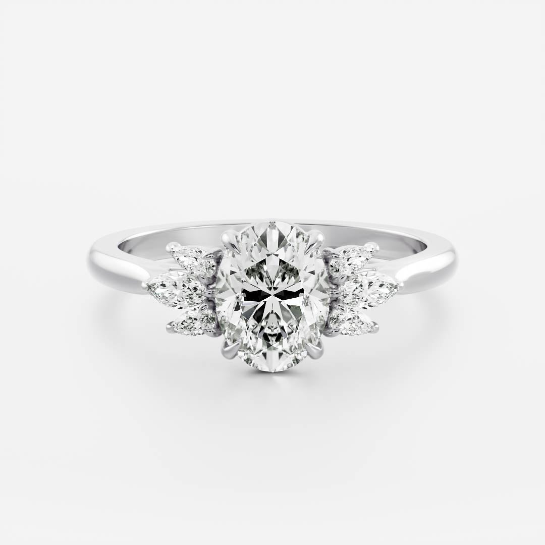 Cluster- 3.3 CT Oval Moissanite Engagement RingCluster- 3.3 CT Oval Moissanite Engagement Ring - Side view