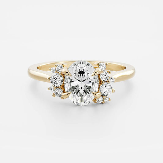 Cluster- 3.3 CT Oval Moissanite Engagement RingCluster- 3.3 CT Oval Moissanite Engagement Ring - Front view