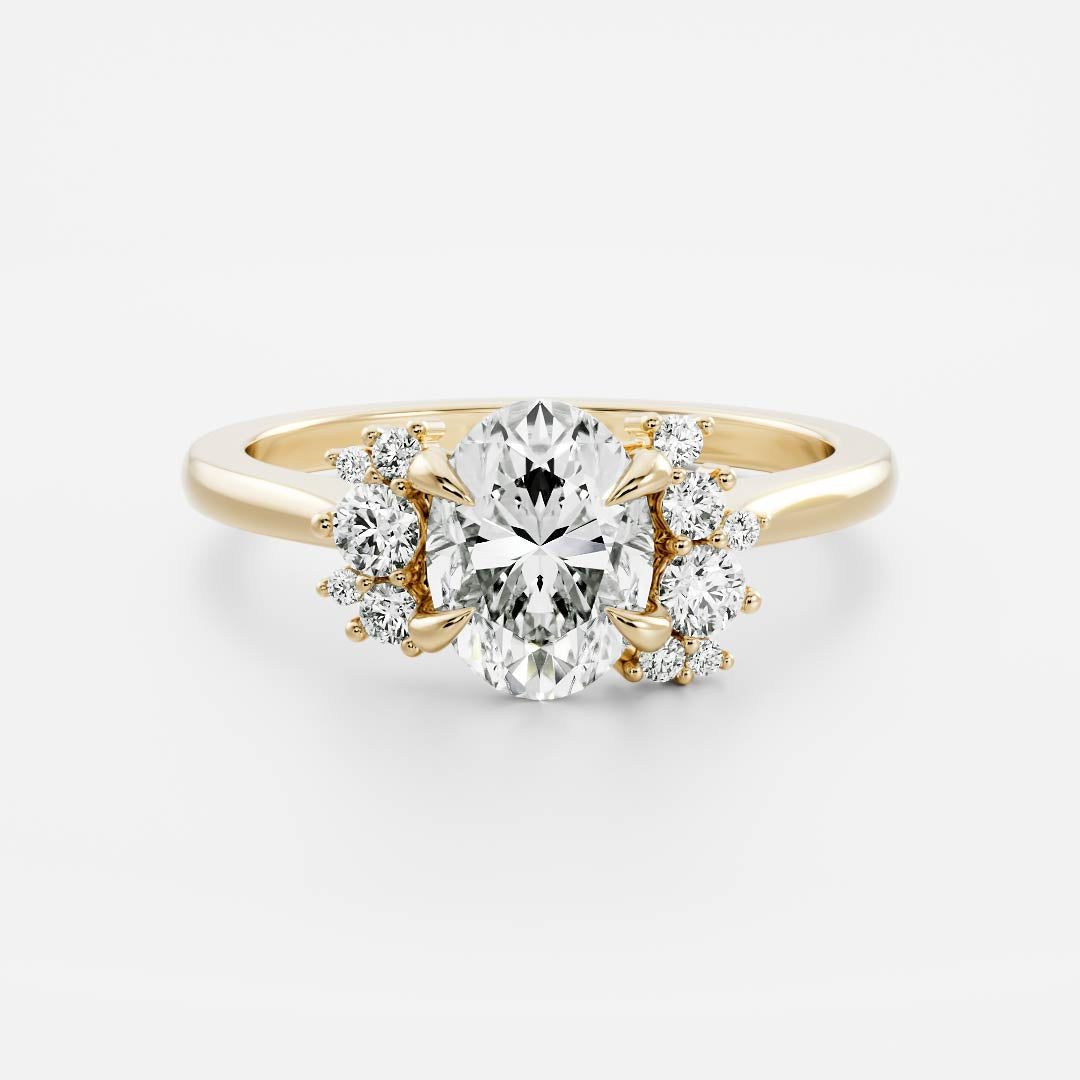 Cluster- 3.3 CT Oval Moissanite Engagement RingCluster- 3.3 CT Oval Moissanite Engagement Ring - Front view