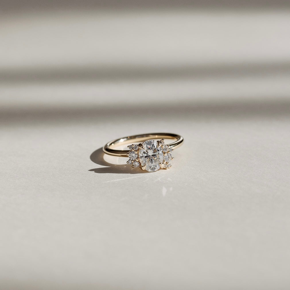 Cluster- 3.3 CT Oval Moissanite Engagement RingCluster- 3.3 CT Oval Moissanite Engagement Ring - Side view