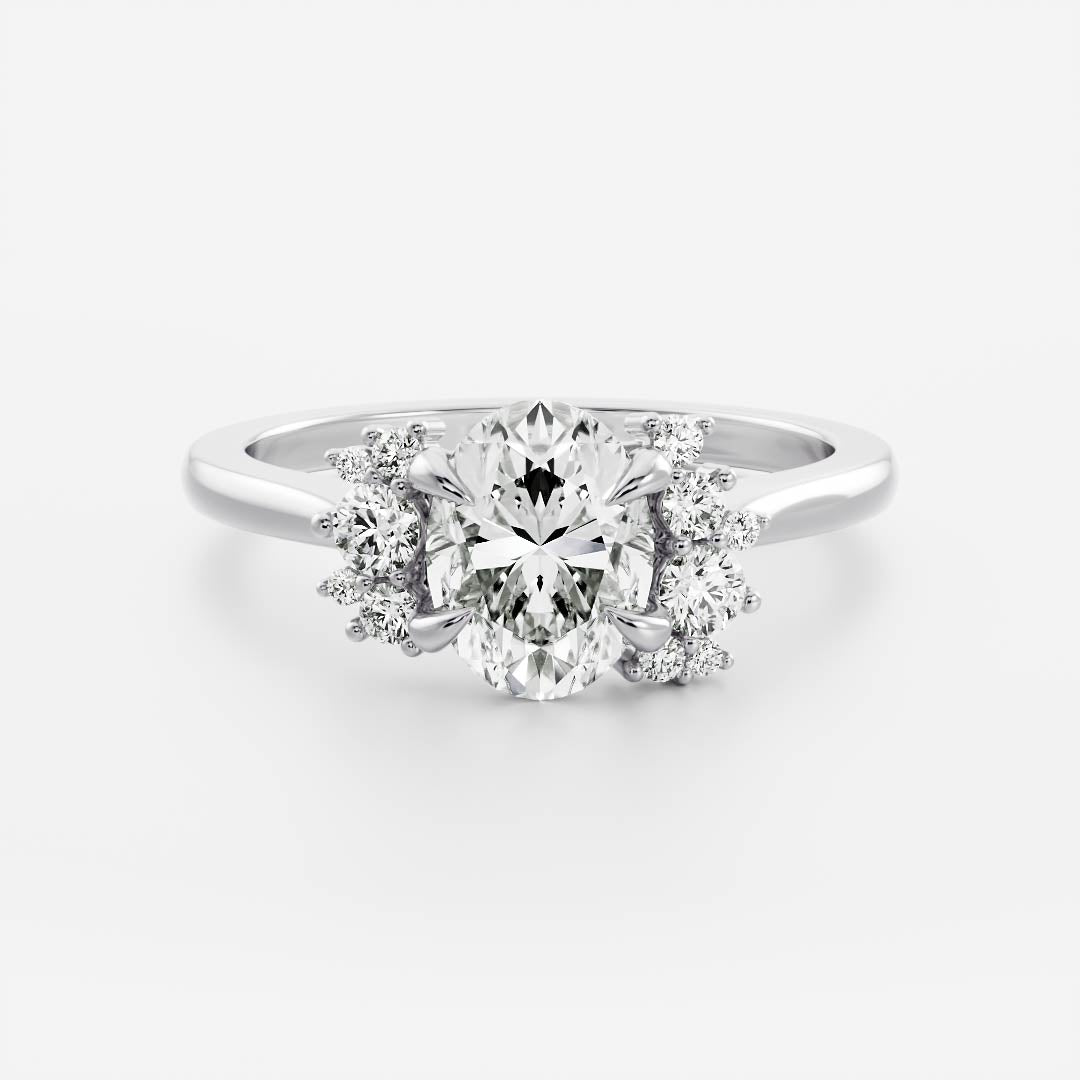 Cluster- 3.3 CT Oval Moissanite Engagement RingCluster- 3.3 CT Oval Moissanite Engagement Ring - Back view