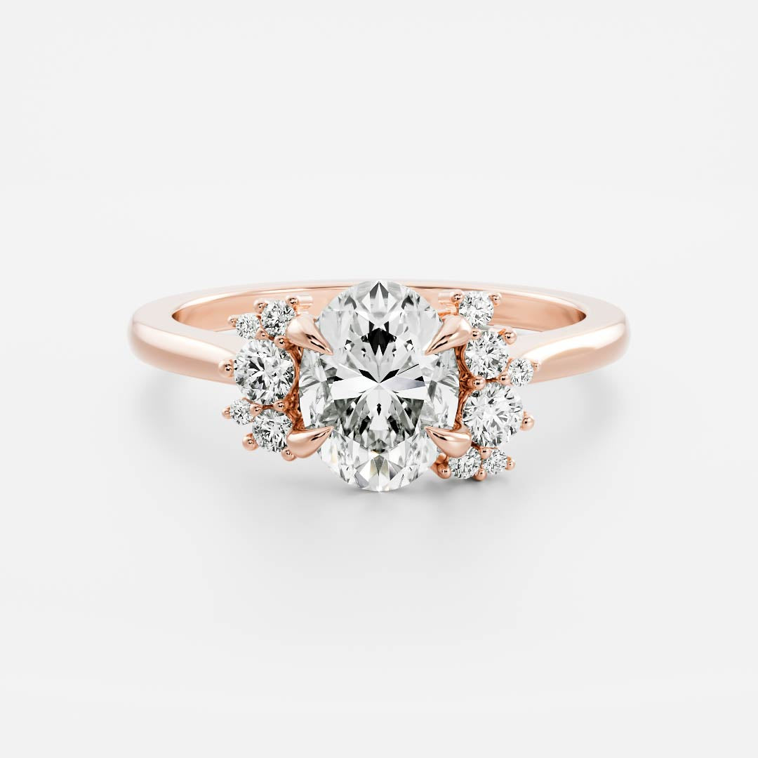 Cluster- 3.3 CT Oval Moissanite Engagement RingCluster- 3.3 CT Oval Moissanite Engagement Ring - On model