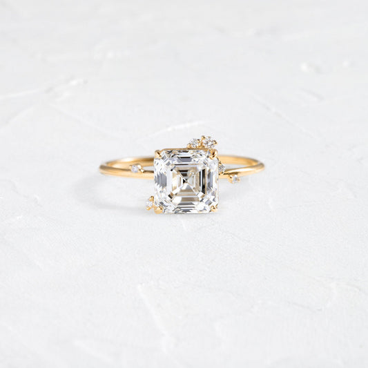 Cluster-Asscher Lab Grown Diamond Engagement Ring - Front view