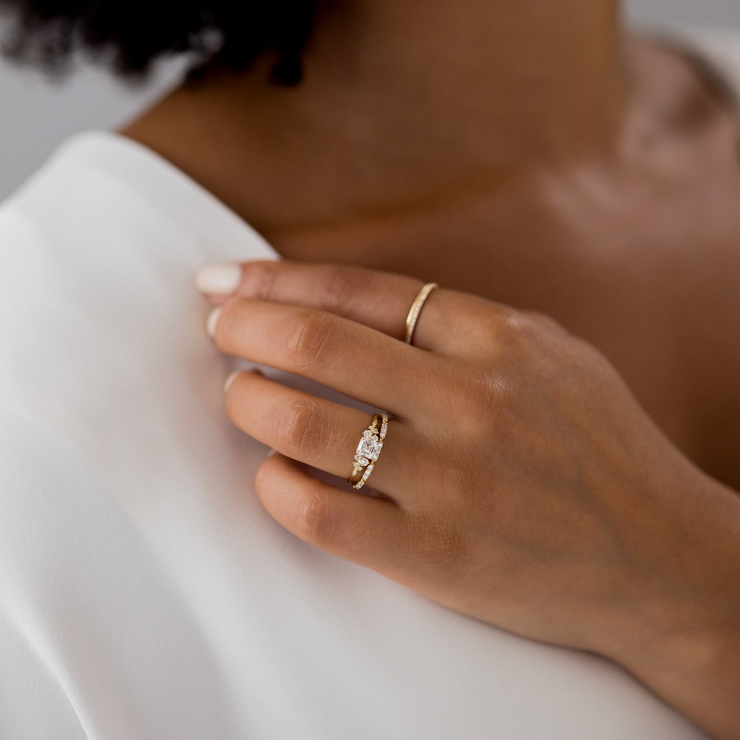 Cluster-Asscher Lab Grown Diamond Engagement Ring - Lifestyle