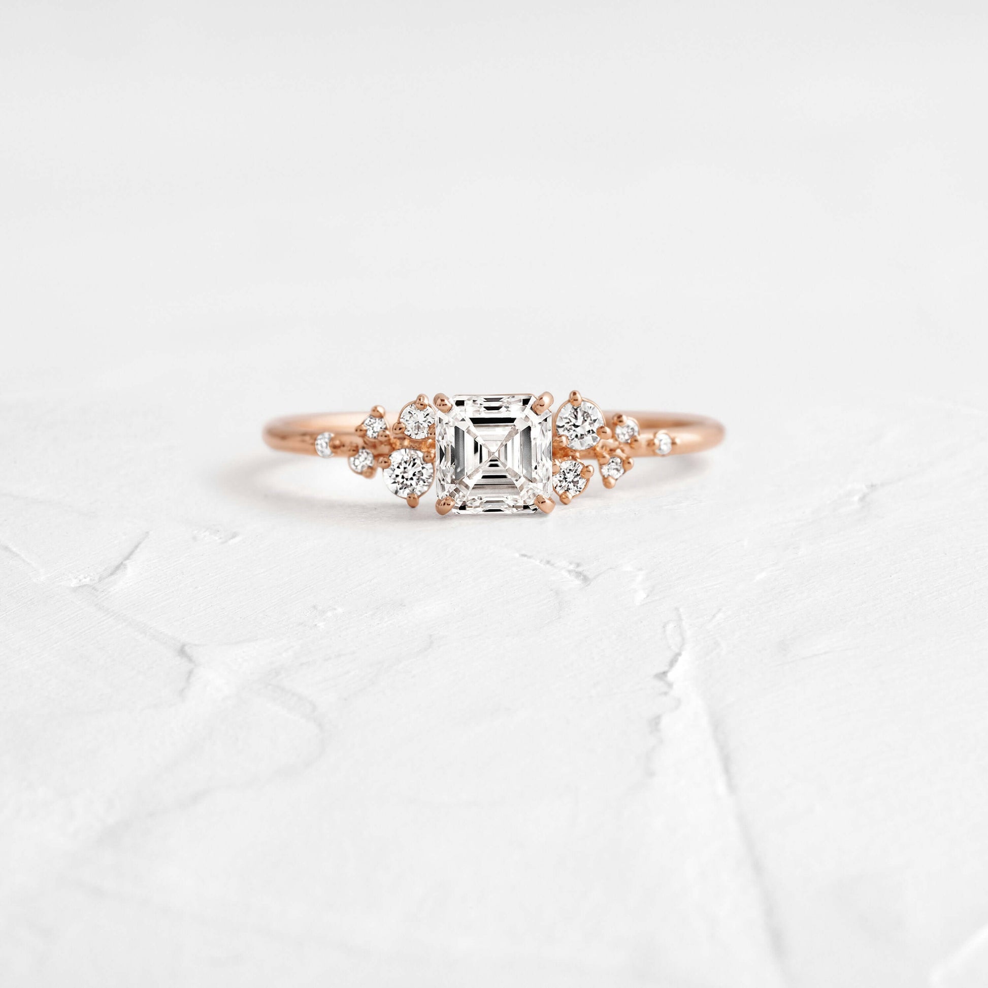 Cluster-Asscher Lab Grown Diamond Engagement Ring - Front view