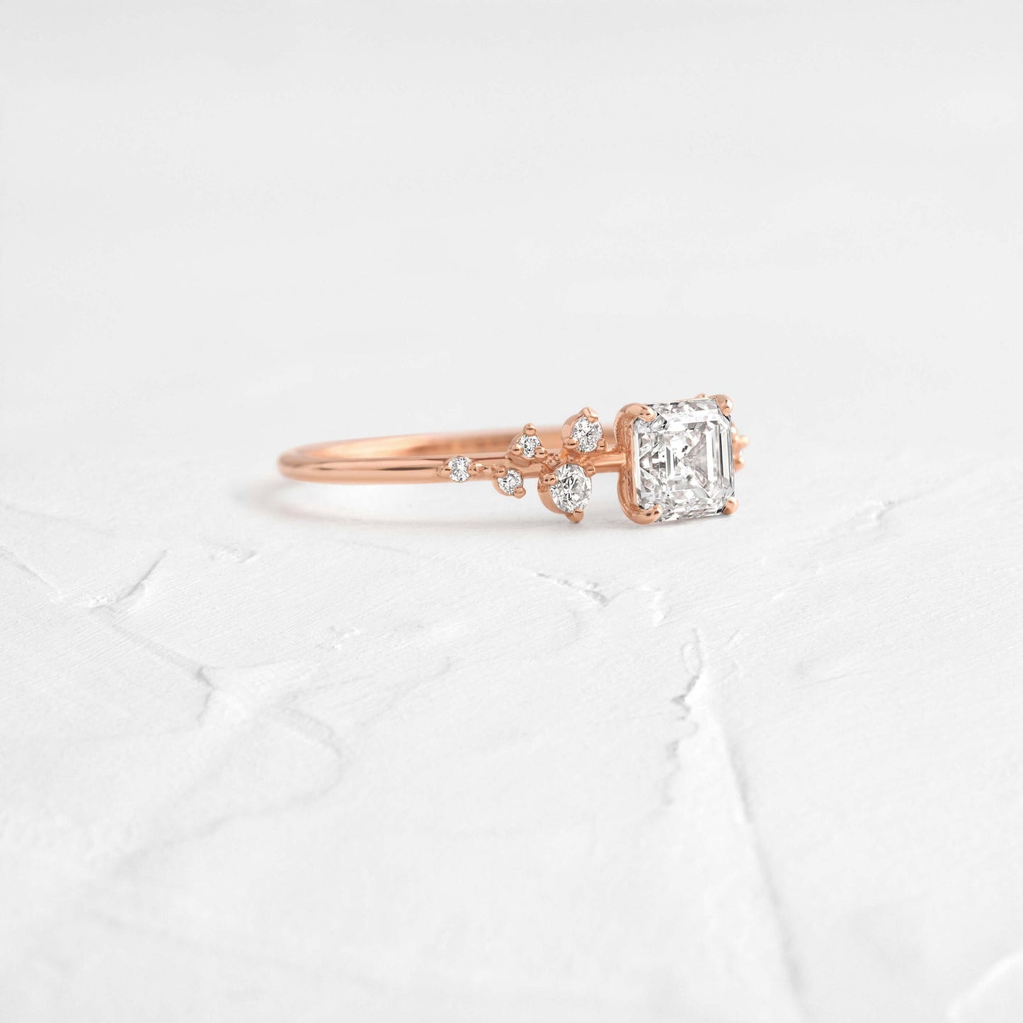 Cluster-Asscher Lab Grown Diamond Engagement Ring - Side view
