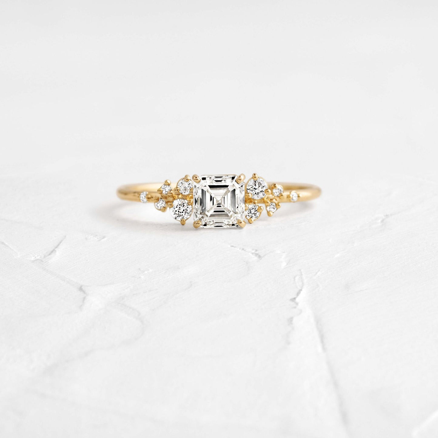Cluster-Asscher Lab Grown Diamond Engagement Ring - Front view