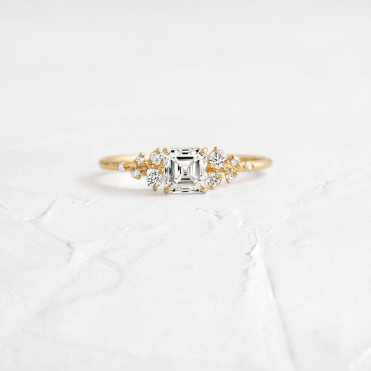 Cluster-Asscher Lab Grown Diamond Engagement Ring - Front view