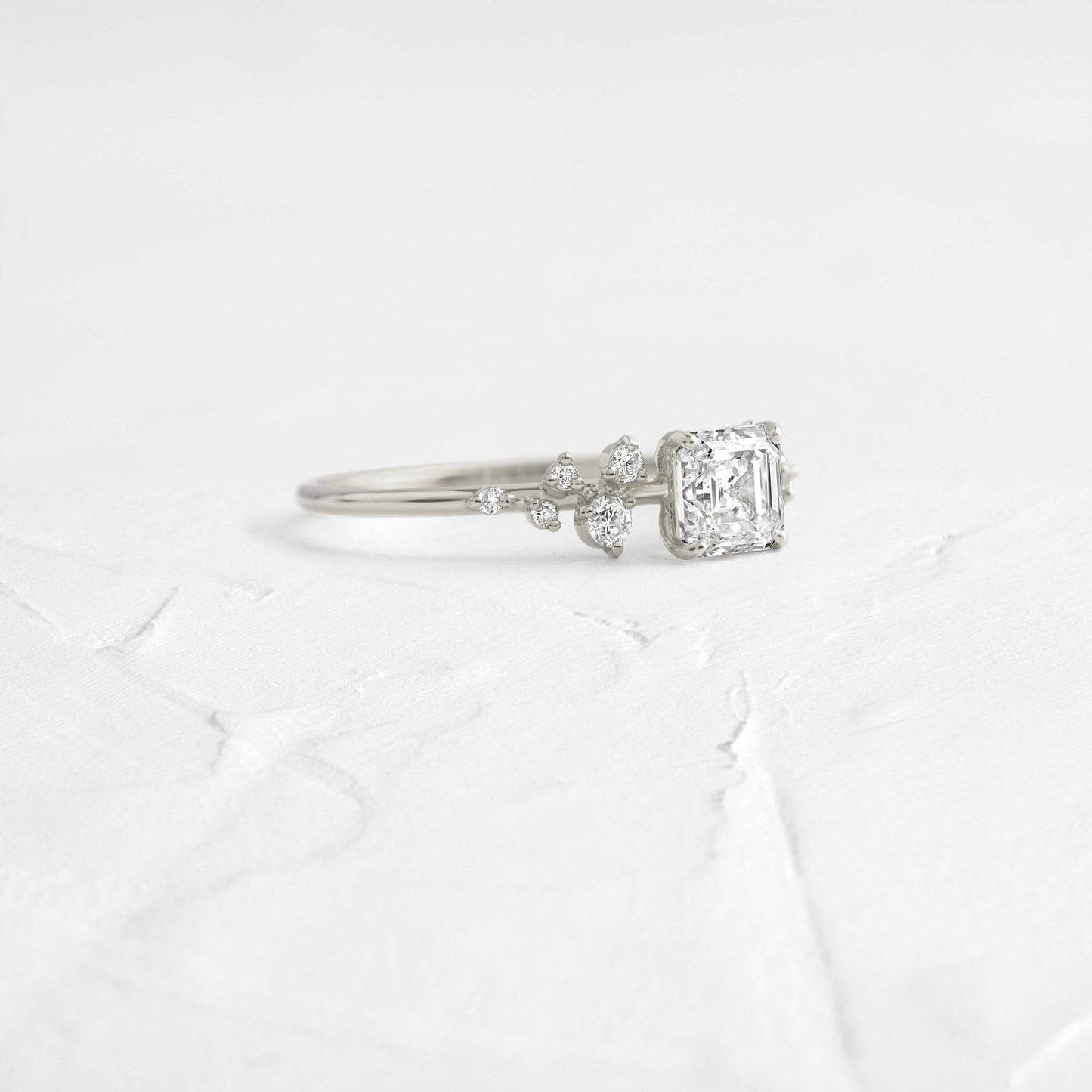 Cluster-Asscher Lab Grown Diamond Engagement Ring - Front view