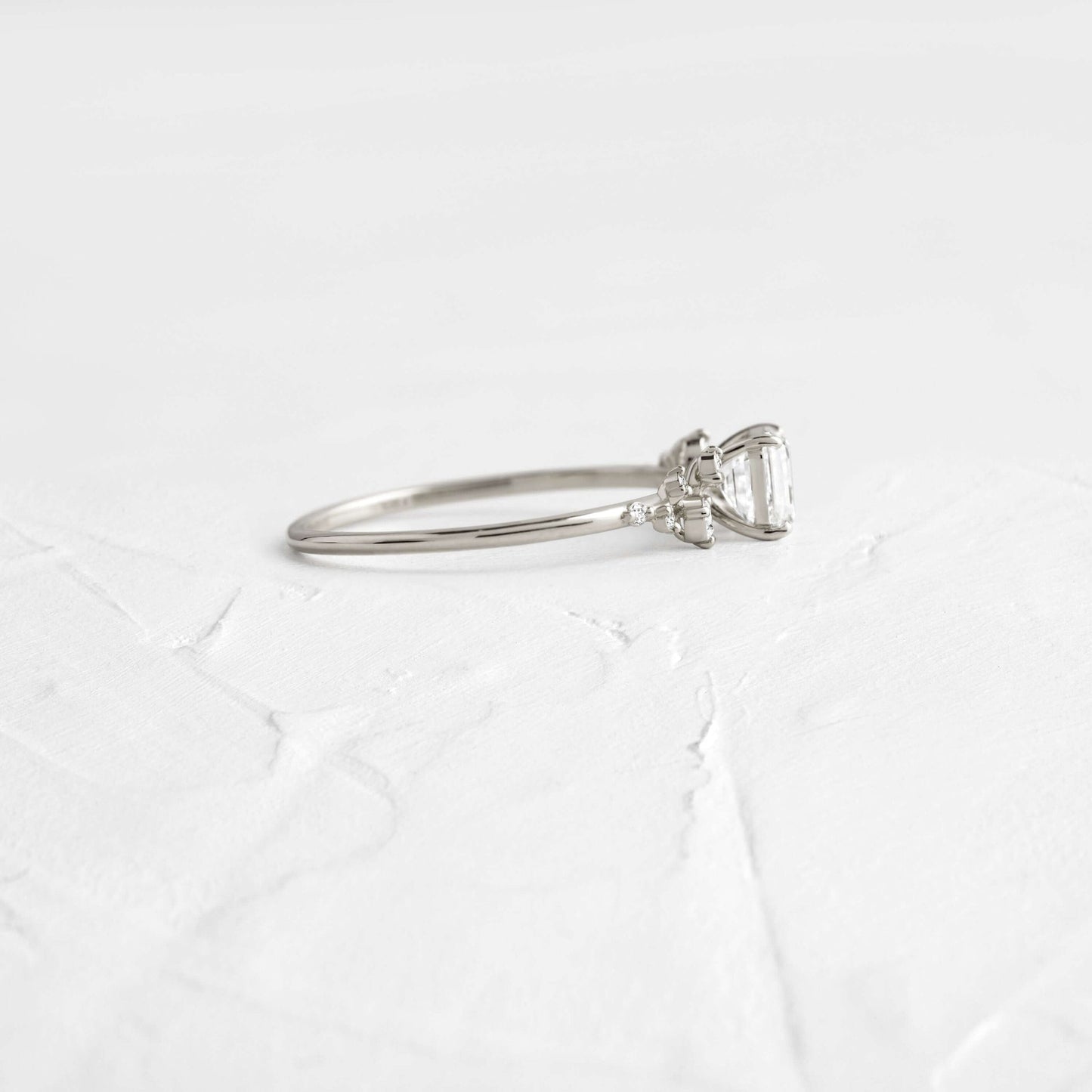 Cluster-Asscher Lab Grown Diamond Engagement Ring - Side view