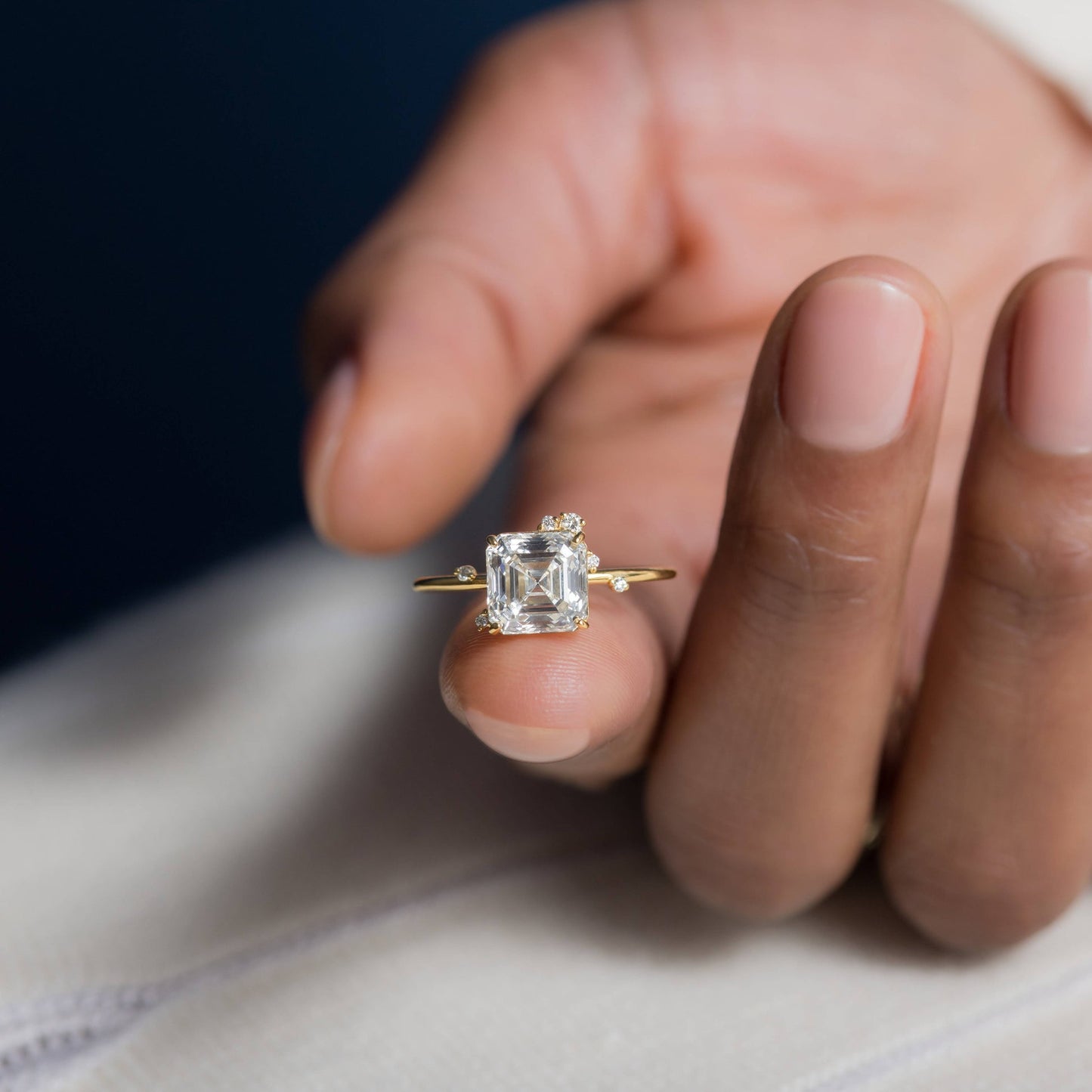 Cluster-Asscher Lab Grown Diamond Engagement Ring - Side view