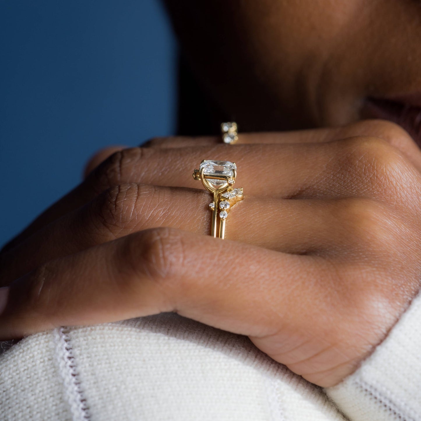 Cluster-Asscher Lab Grown Diamond Engagement Ring - Lifestyle