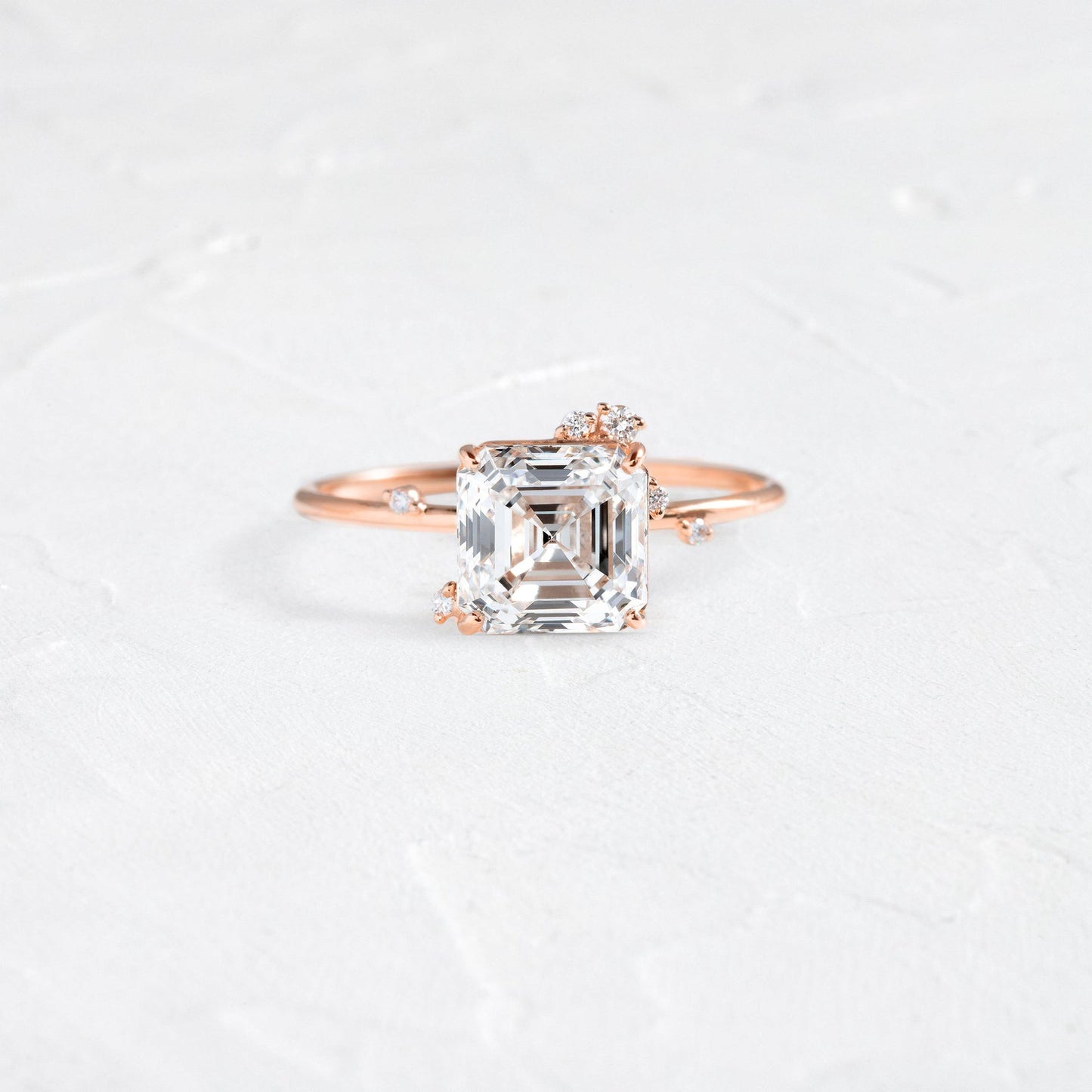 Cluster-Asscher Lab Grown Diamond Engagement Ring - Front view