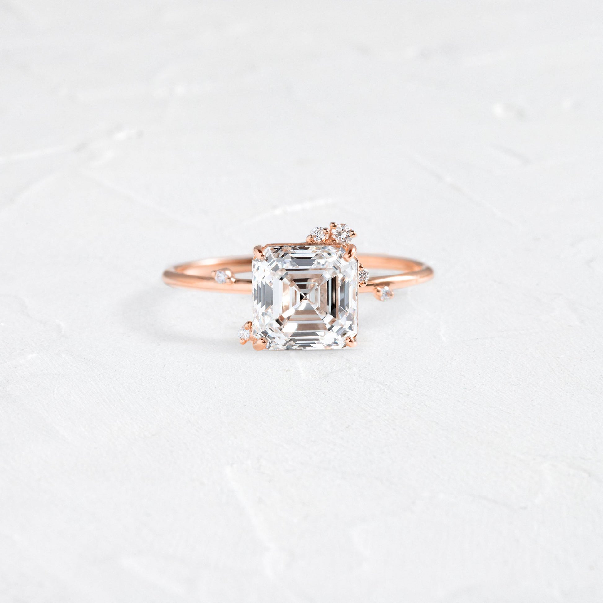Cluster-Asscher Lab Grown Diamond Engagement Ring - Front view