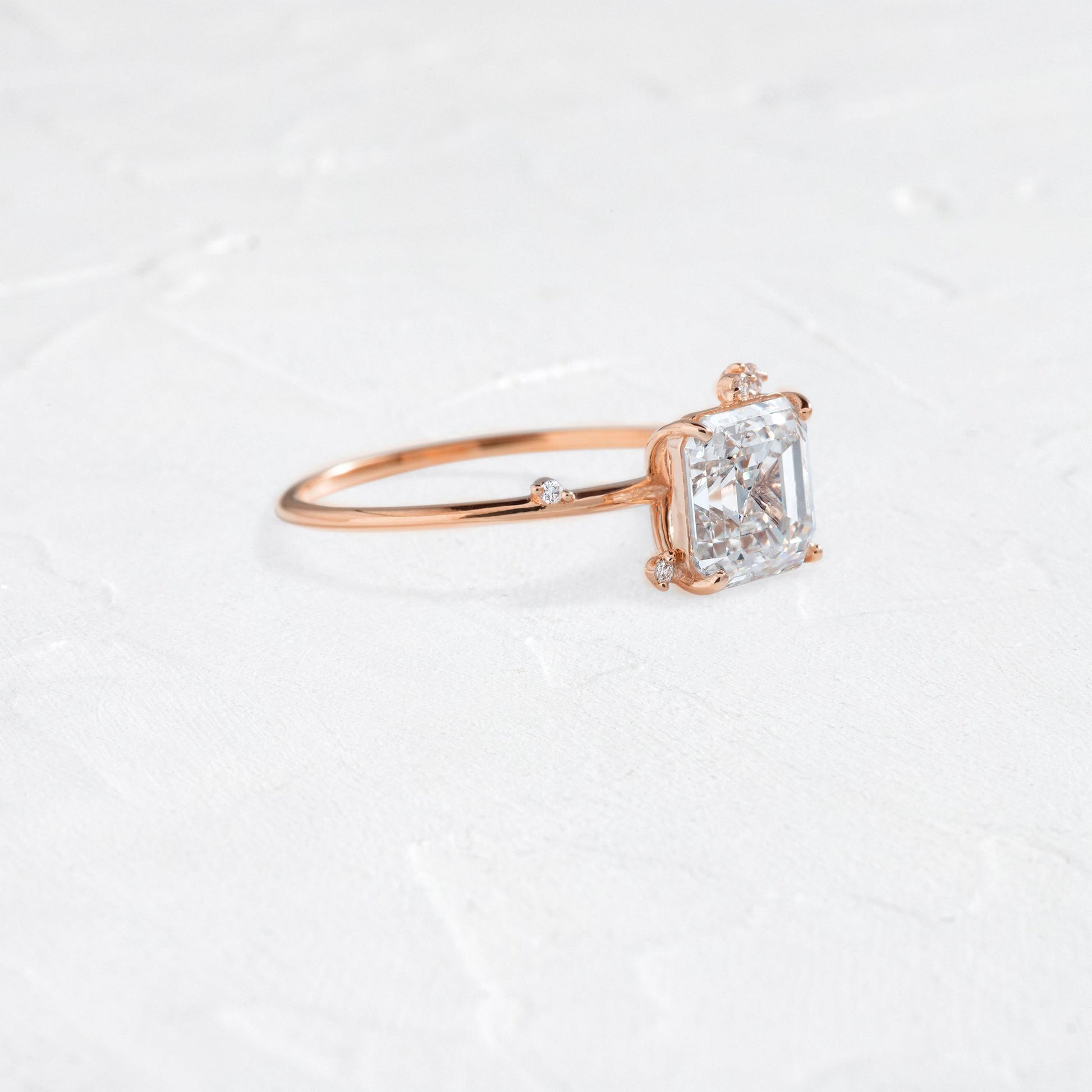 Cluster-Asscher Lab Grown Diamond Engagement Ring - Side view