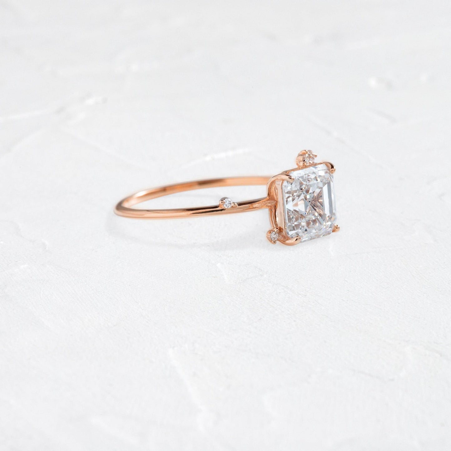 Cluster-Asscher Lab Grown Diamond Engagement Ring - Side view