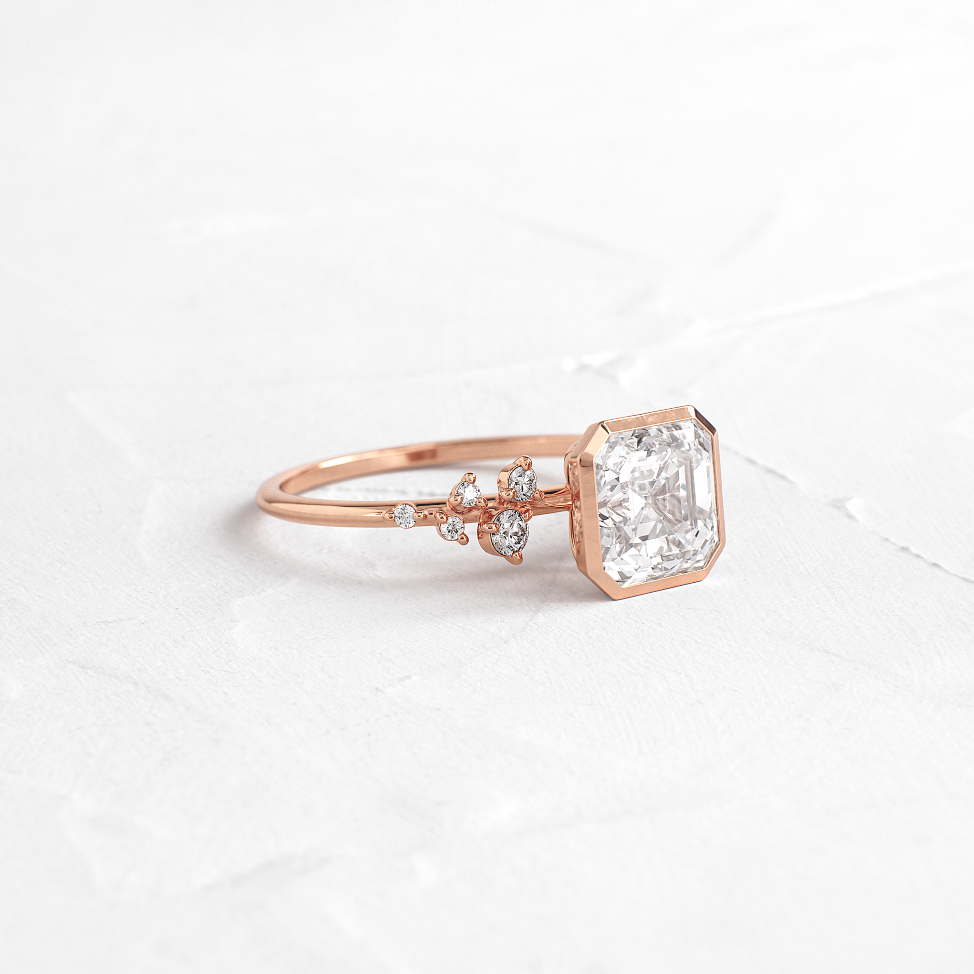 Cluster & Bezel-Asscher Lab Grown Diamond Engagement Ring - Back view