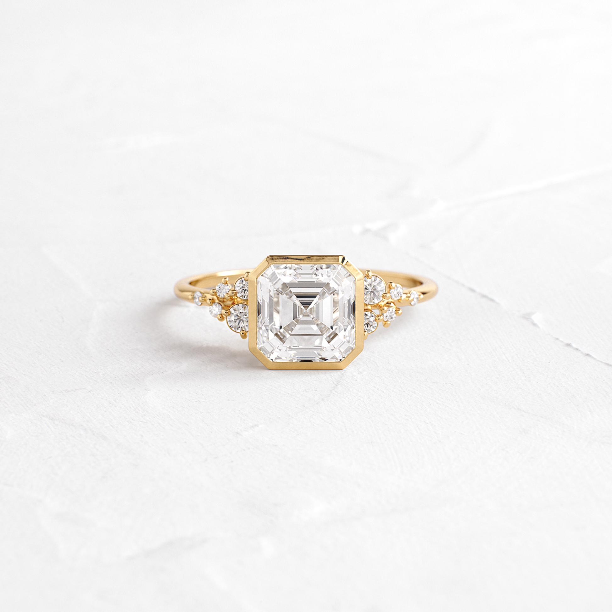 Cluster & Bezel-Asscher Lab Grown Diamond Engagement Ring - Front view