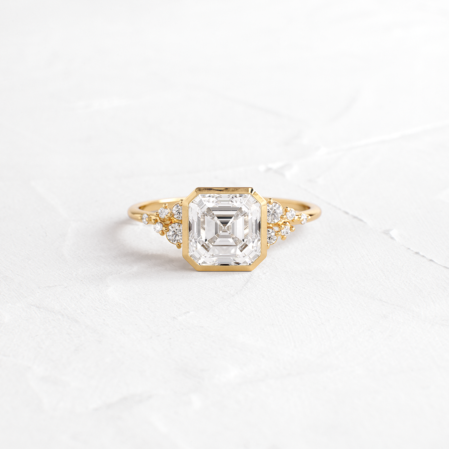 Cluster & Bezel-Asscher Lab Grown Diamond Engagement Ring - Front view