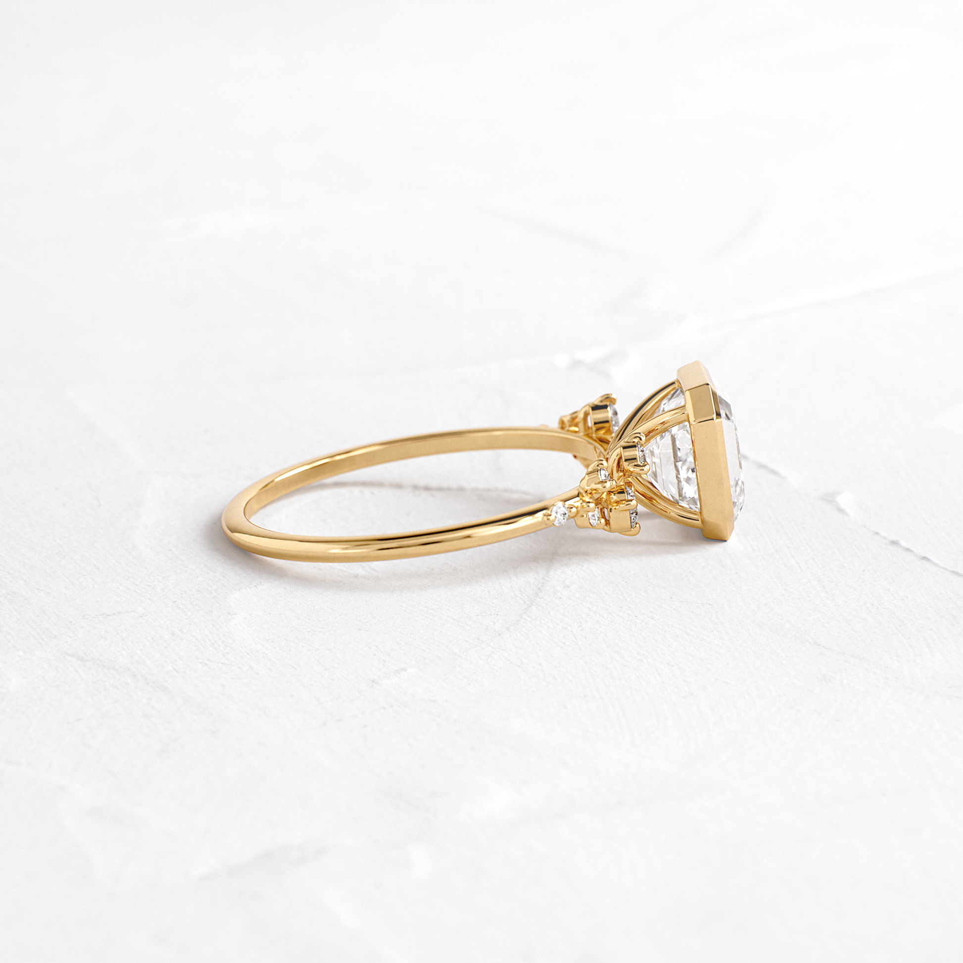 Cluster & Bezel-Asscher Lab Grown Diamond Engagement Ring - Side view