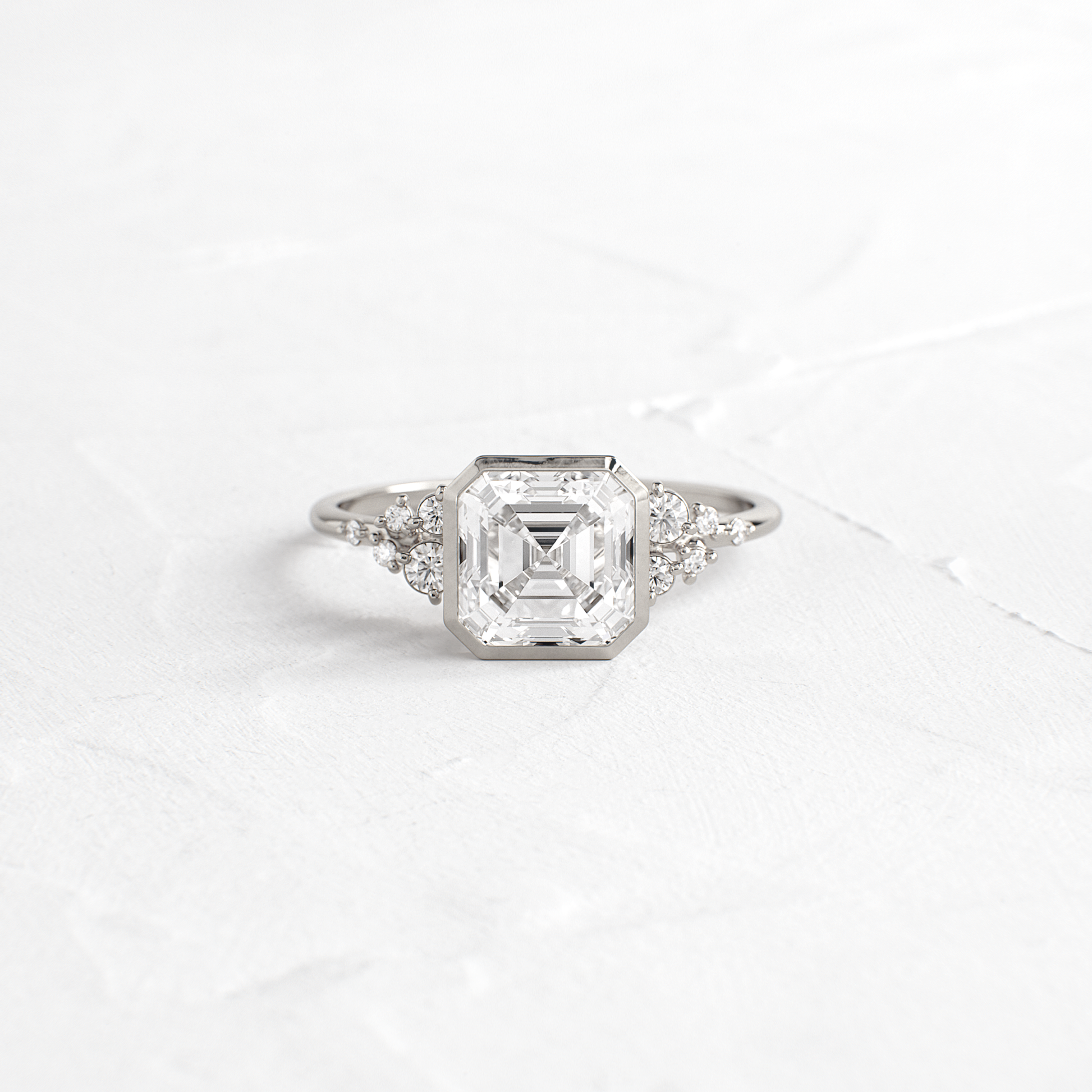 Cluster & Bezel-Asscher Lab Grown Diamond Engagement Ring - Detail view