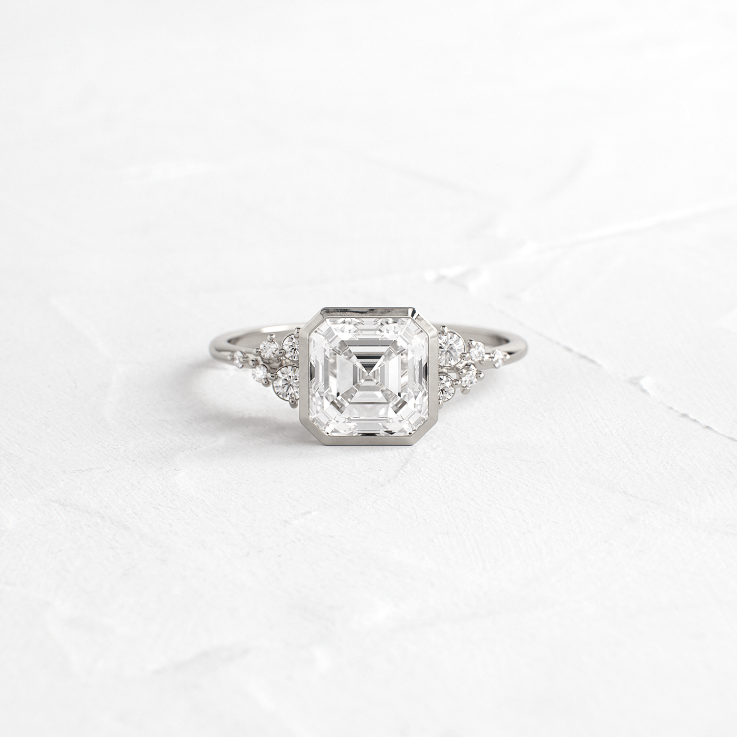 Cluster & Bezel-Asscher Lab Grown Diamond Engagement Ring - Detail view