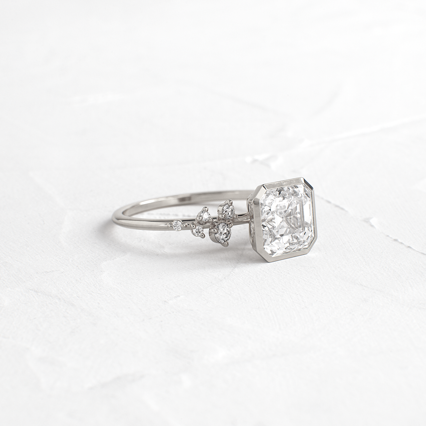 Cluster & Bezel-Asscher Lab Grown Diamond Engagement Ring - On model