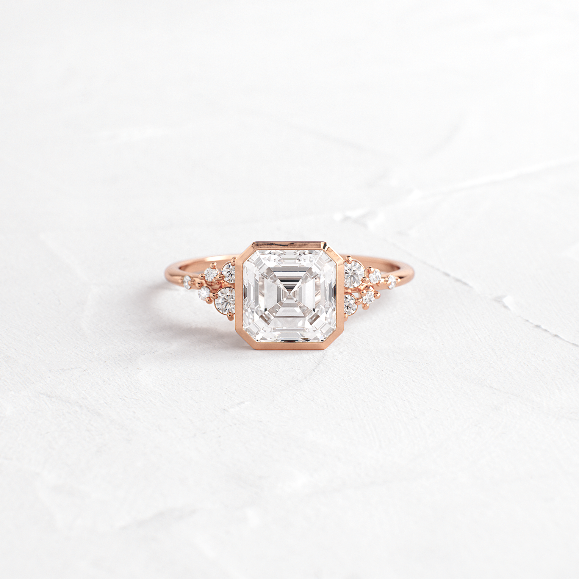 Cluster & Bezel-Asscher Lab Grown Diamond Engagement Ring - Side view
