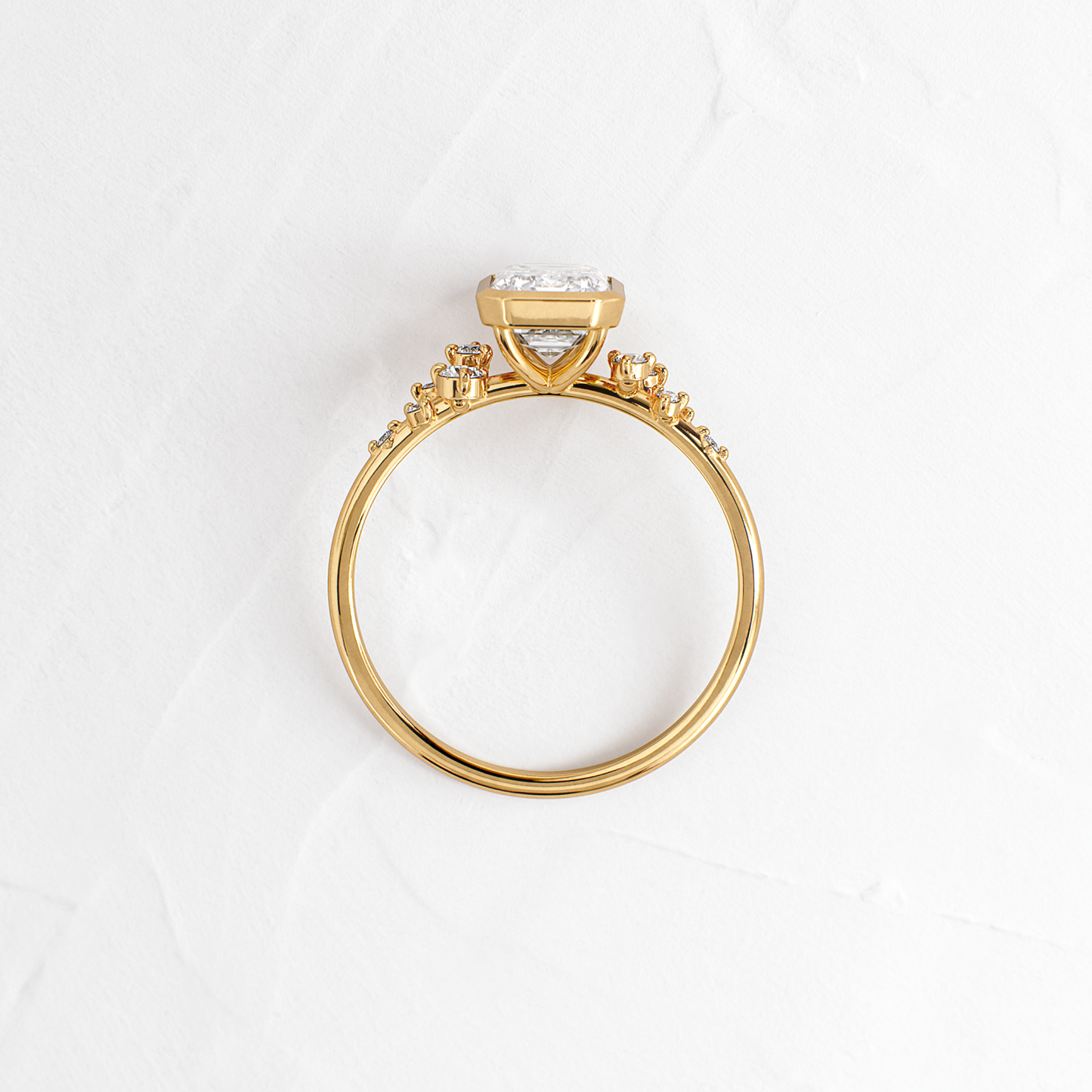 Cluster & Bezel-Emerald Lab Grown Diamond Engagement Ring - Back view