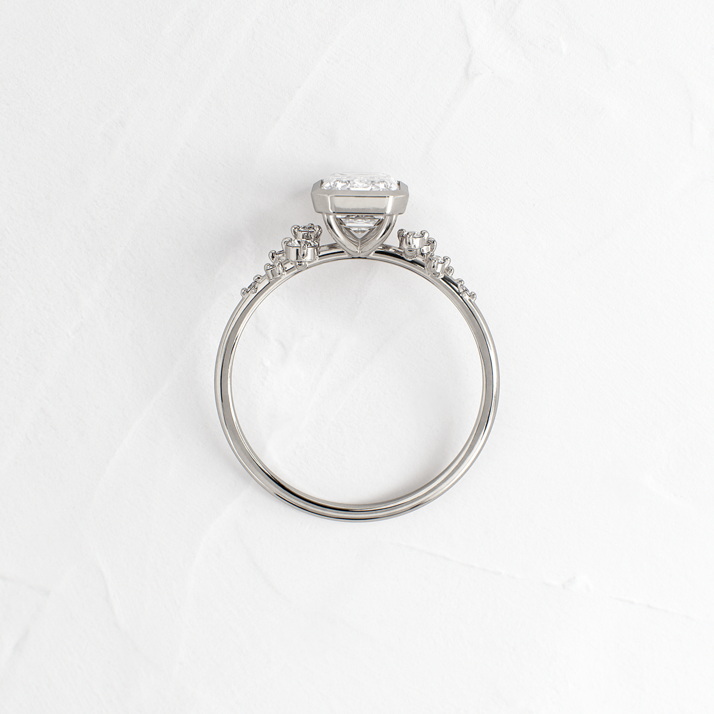 Cluster & Bezel-Emerald Lab Grown Diamond Engagement Ring - Front view