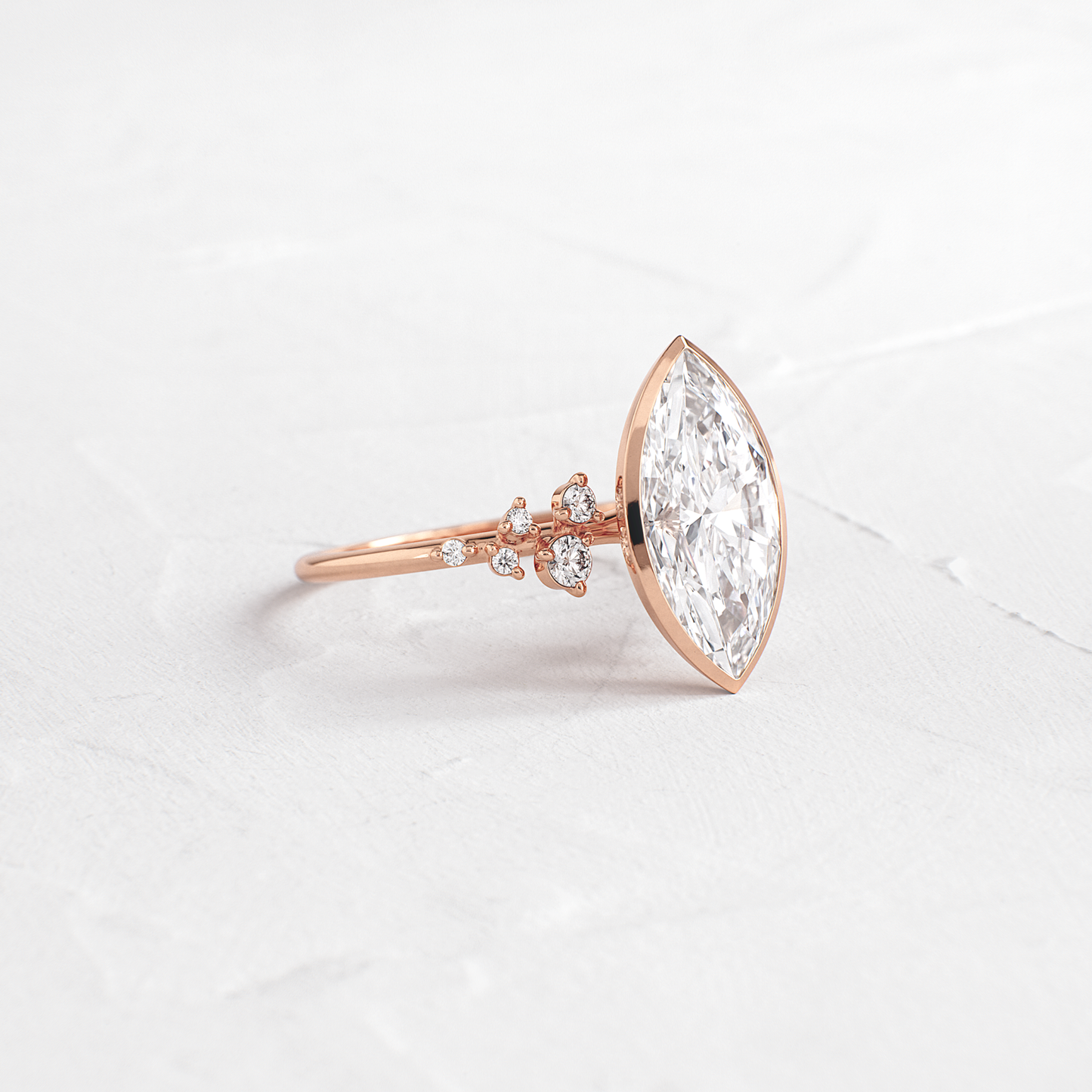 Cluster & Bezel-Marquise Lab Grown Diamond Engagement Ring - Back view