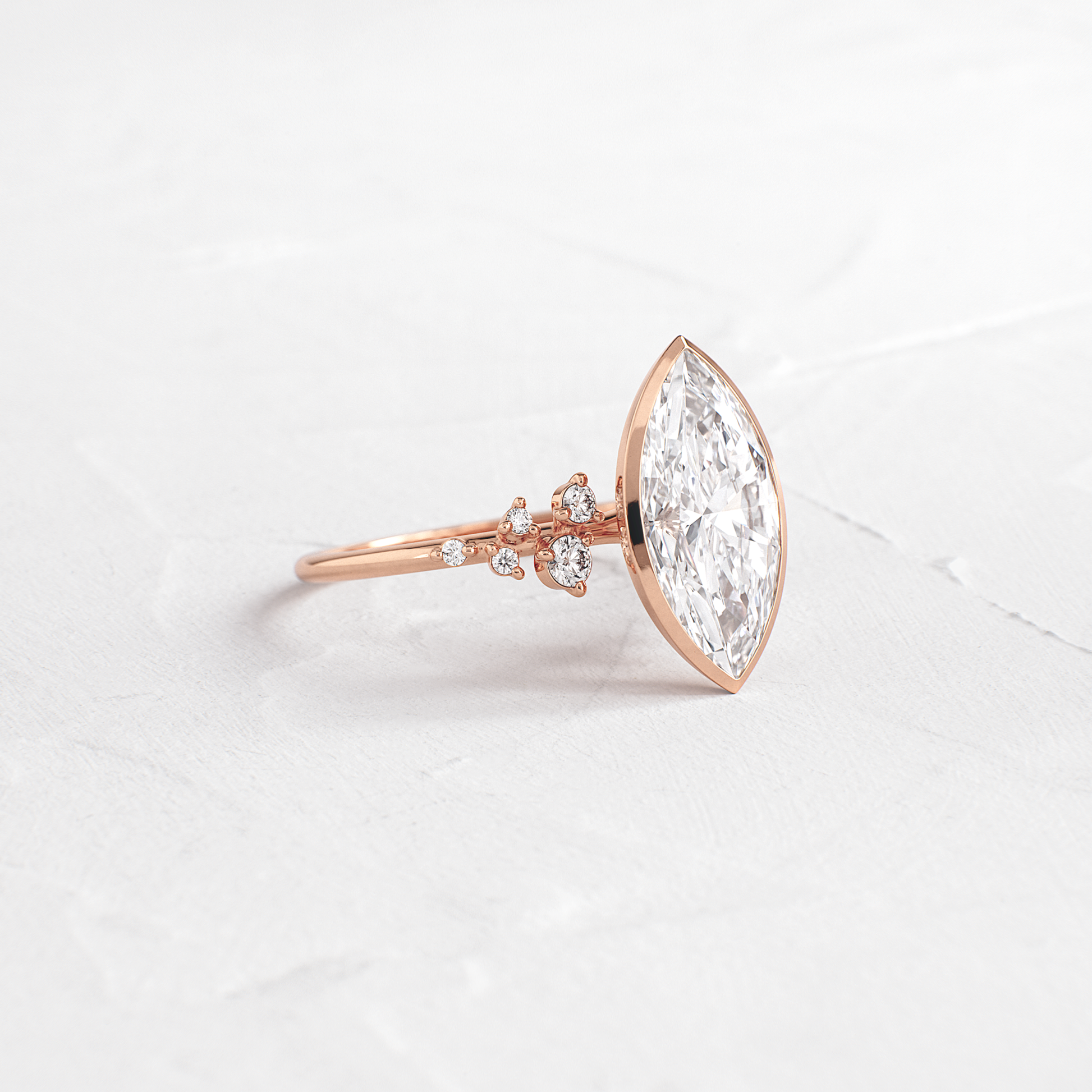 Cluster & Bezel-Marquise Lab Grown Diamond Engagement Ring - Back view