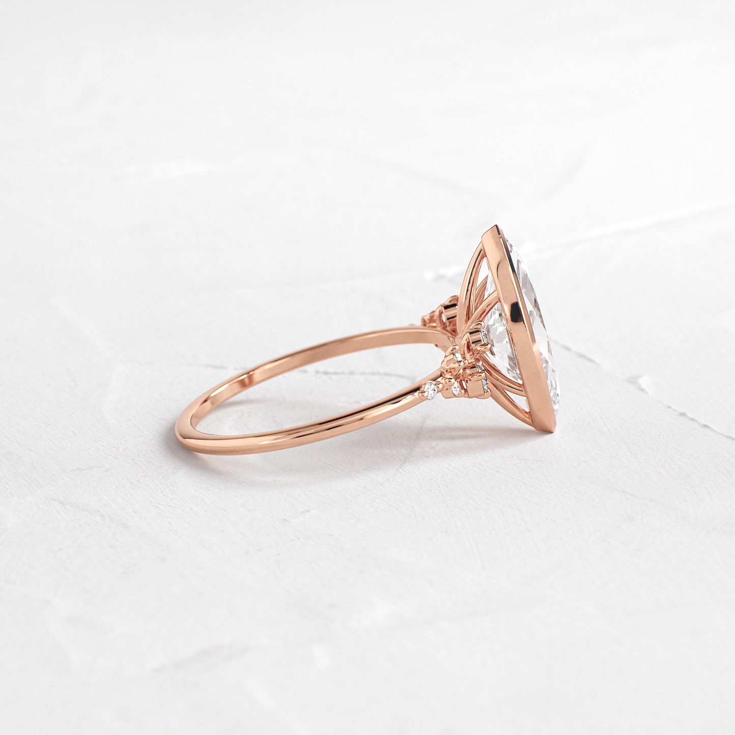 Cluster & Bezel-Marquise Lab Grown Diamond Engagement Ring - Detail view