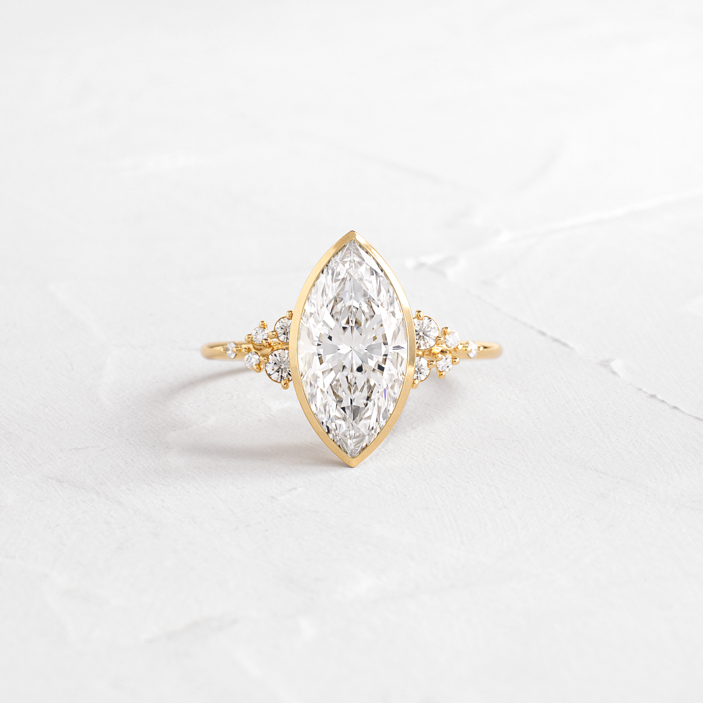 Cluster & Bezel-Marquise Lab Grown Diamond Engagement Ring - Front view