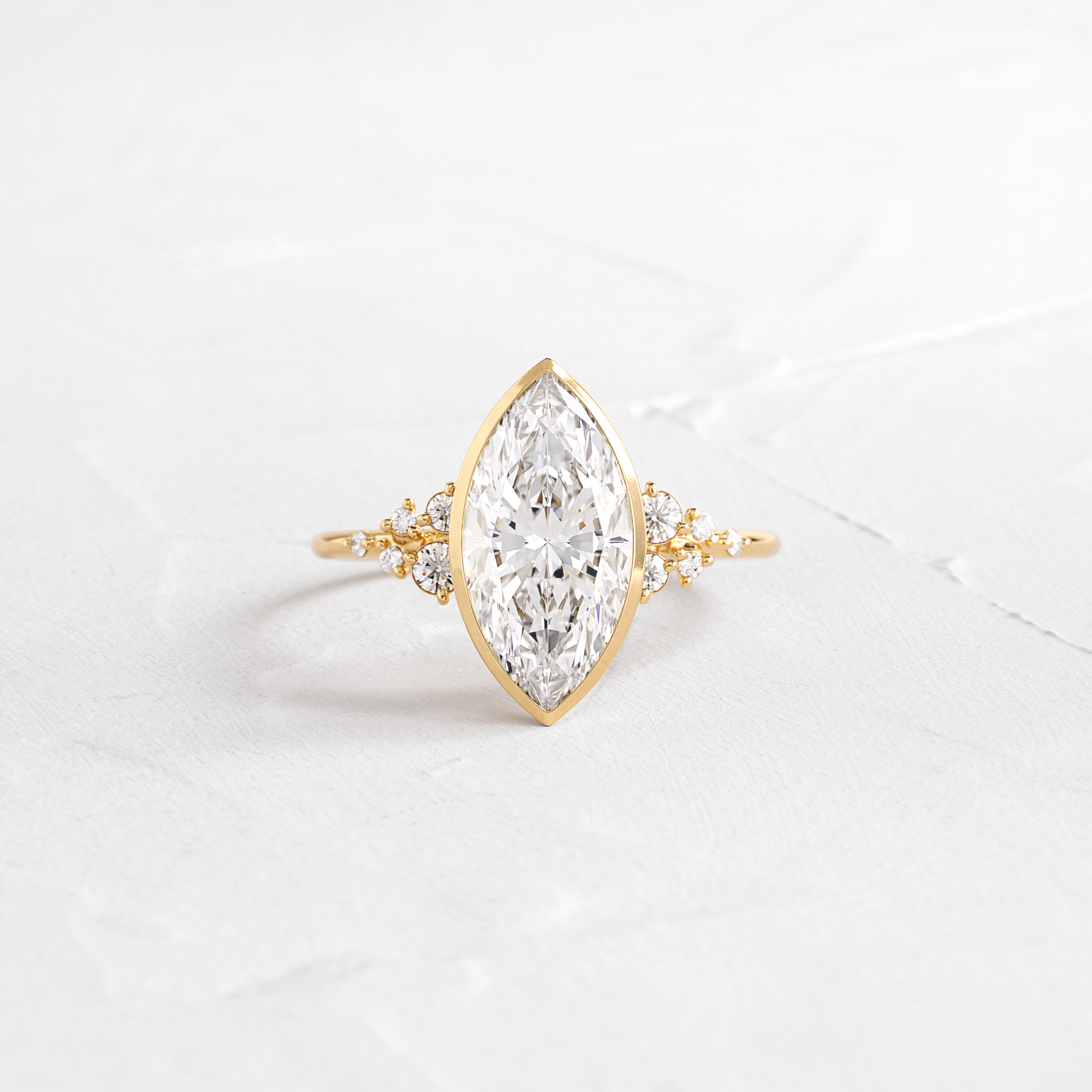 Cluster & Bezel-Marquise Lab Grown Diamond Engagement Ring - Front view