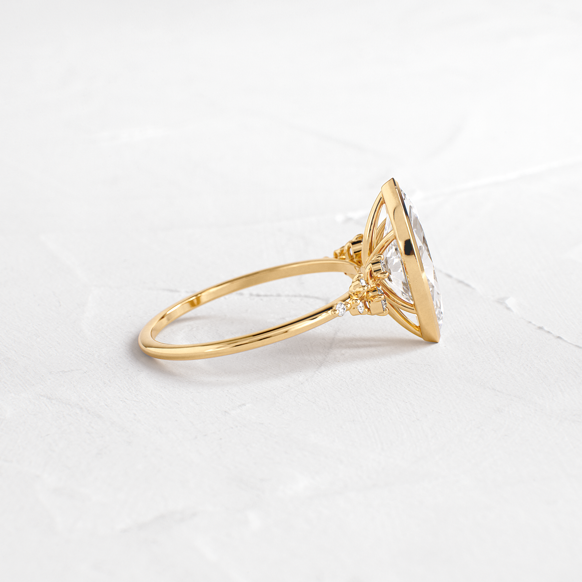 Cluster & Bezel-Marquise Lab Grown Diamond Engagement Ring - Side view