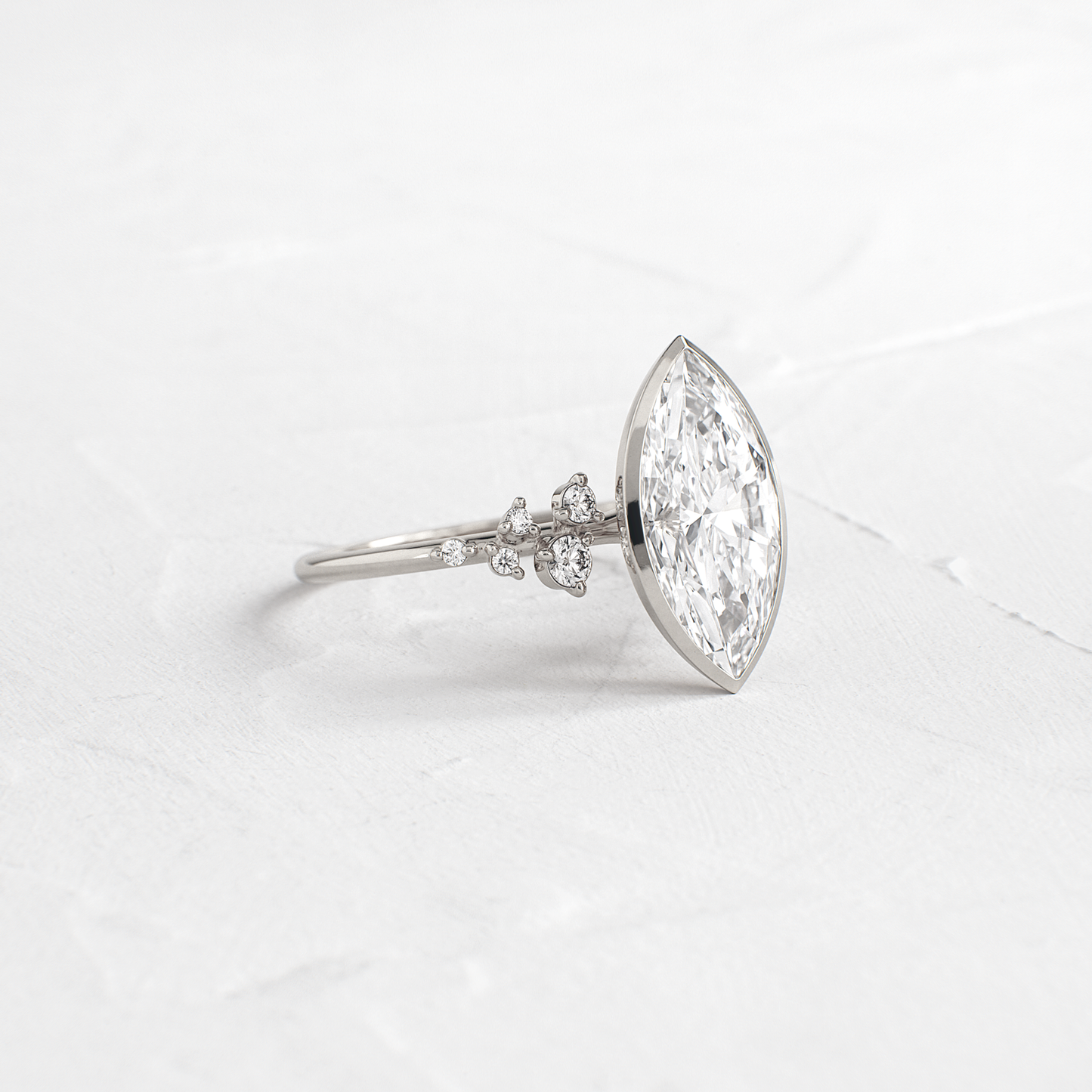 Cluster & Bezel-Marquise Lab Grown Diamond Engagement Ring - On model