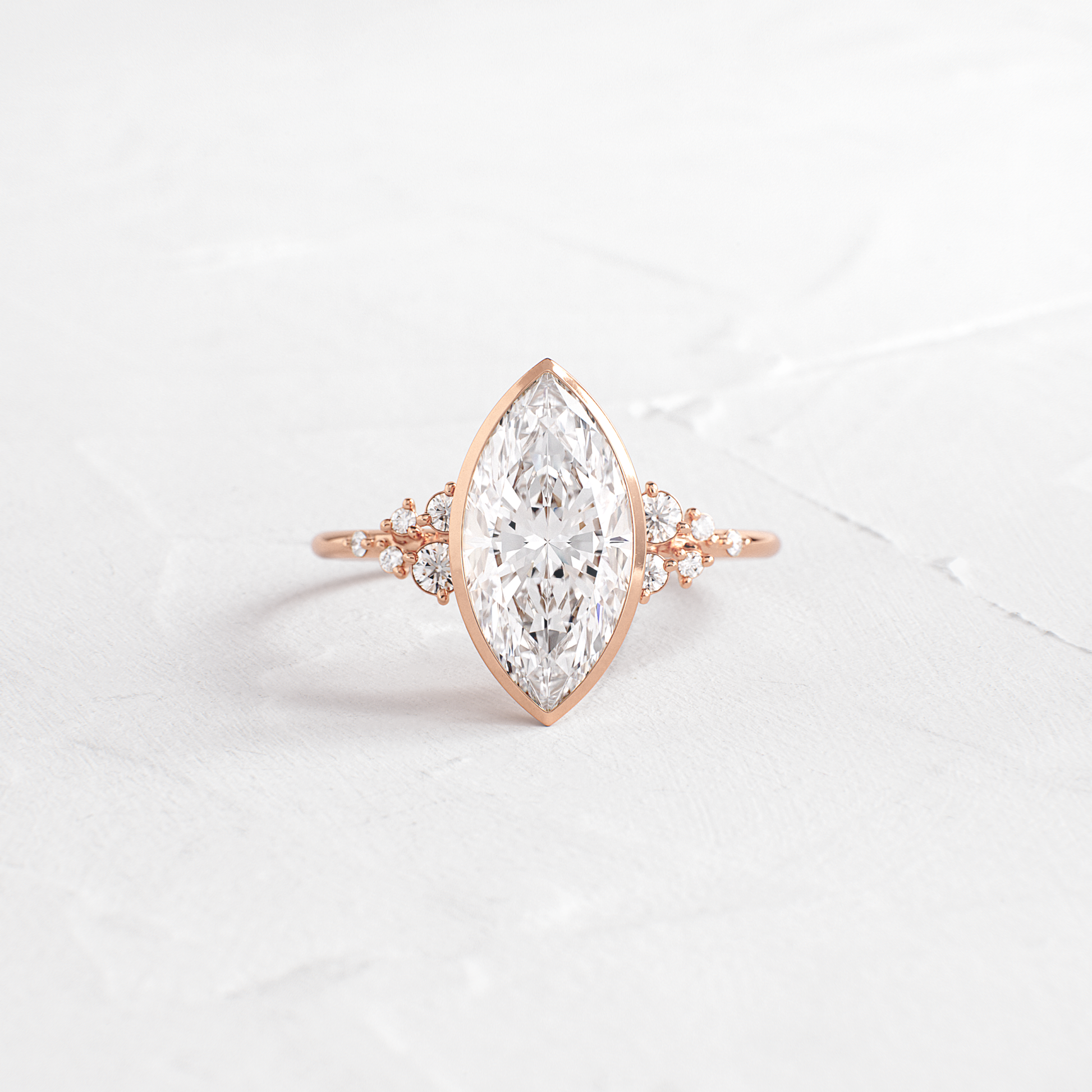 Cluster & Bezel-Marquise Lab Grown Diamond Engagement Ring - Side view