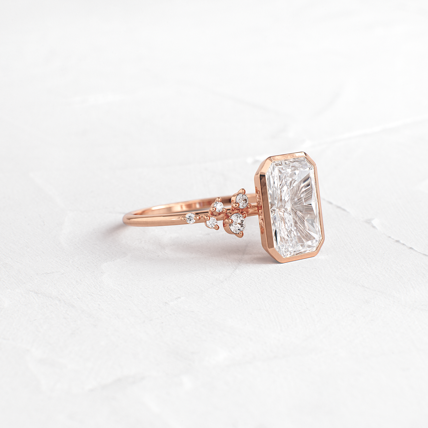 Cluster & Bezel-Radiant Lab Grown Diamond Engagement Ring - Back view