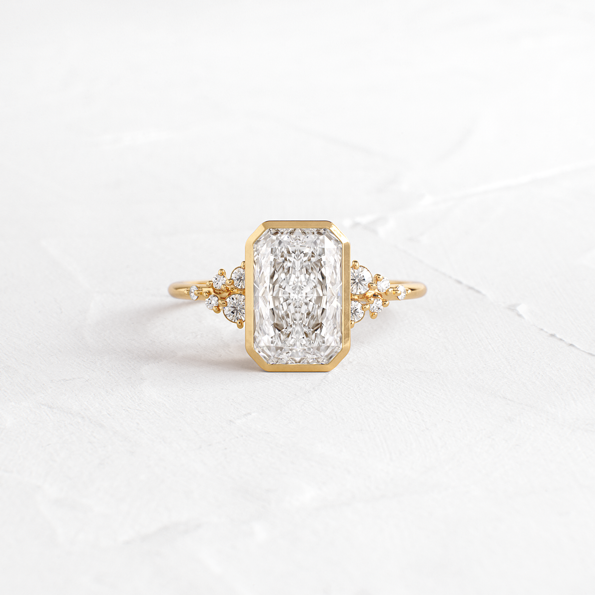 Cluster & Bezel-Radiant Lab Grown Diamond Engagement Ring - Front view
