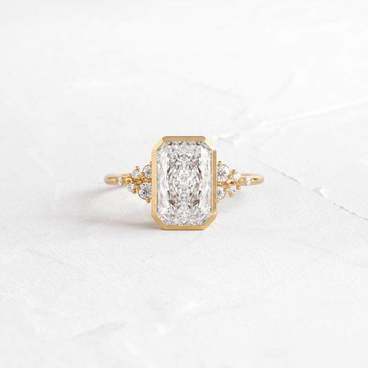 Cluster & Bezel-Radiant Lab Grown Diamond Engagement Ring - Front view