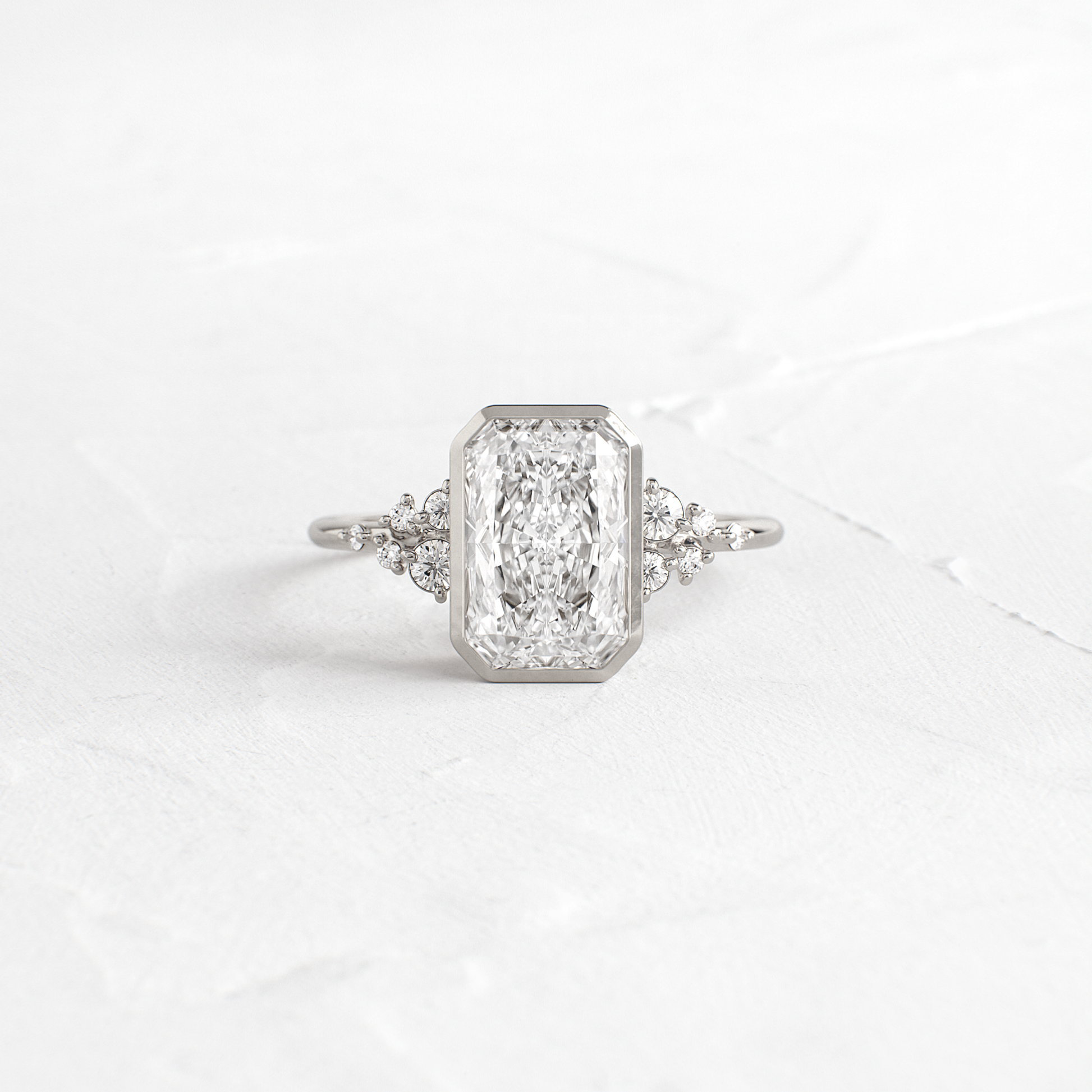Cluster & Bezel-Radiant Lab Grown Diamond Engagement Ring - Detail view