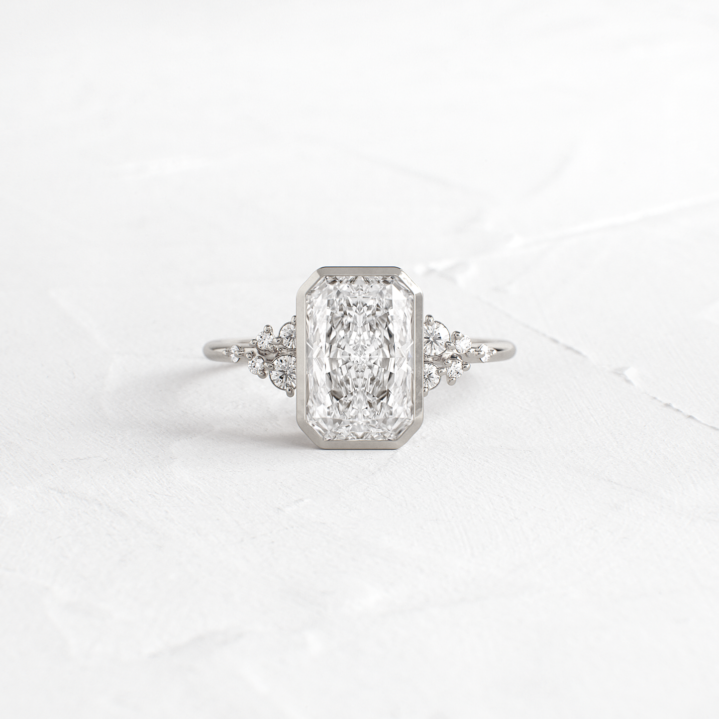 Cluster & Bezel-Radiant Lab Grown Diamond Engagement Ring - Detail view