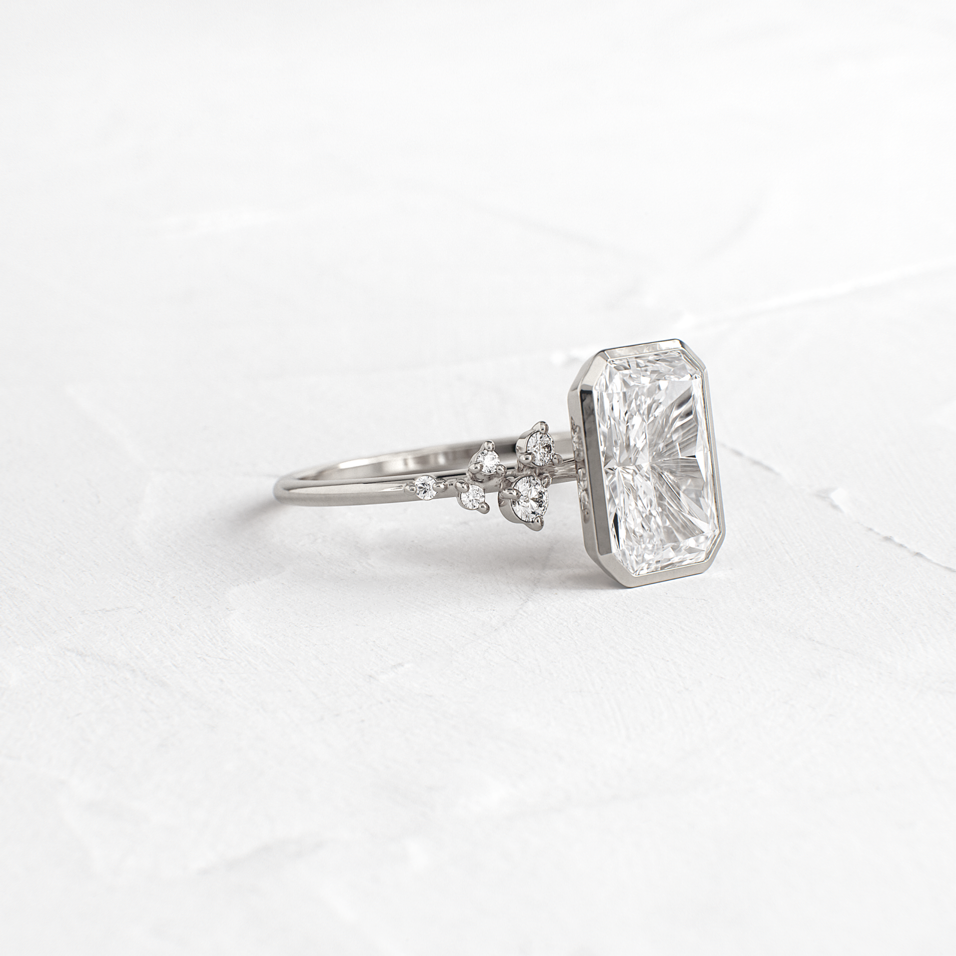 Cluster & Bezel-Radiant Lab Grown Diamond Engagement Ring - On model